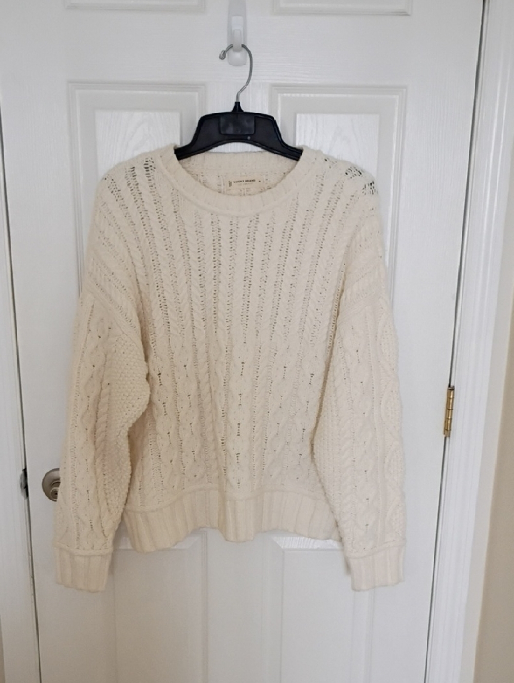 Lucky Brand Cream Cable Crewneck Sweater, XL